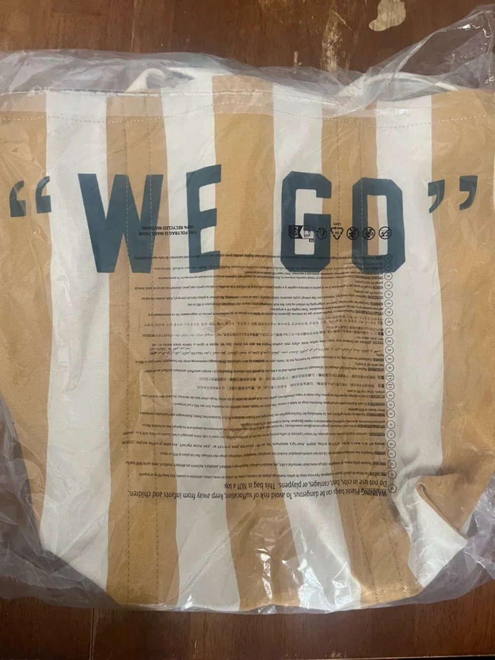 Faherty Striped Canvas Tote - Mustard & Cream with Navy Logo